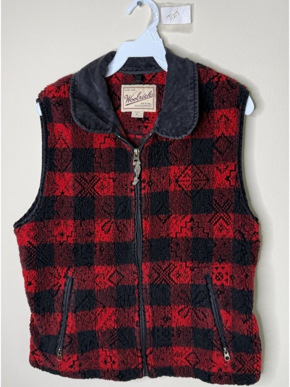 Vintage 90s Woolrich Fleece Vest Buffalo Plaid Deep Pile